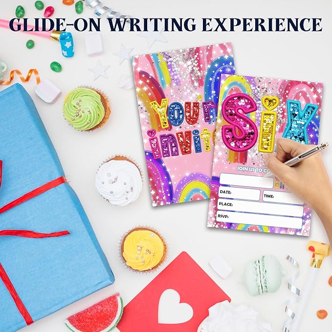 6th Birthday Party Invitations - 20-Pack of 4''x6'' Colorful Invite Cards with Envelopes, Double-Sided Fill In Birthday Celebrate Supplies & Decoration For Boys & Girls Teens - A04