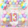 13th Birthday Decorations Rainbow,Gradient Number 13 Balloon,Pastel Happy Birthday Banner Fringe Curtain Heart Foil Balloons Boys Girls 13 Year Old Decor