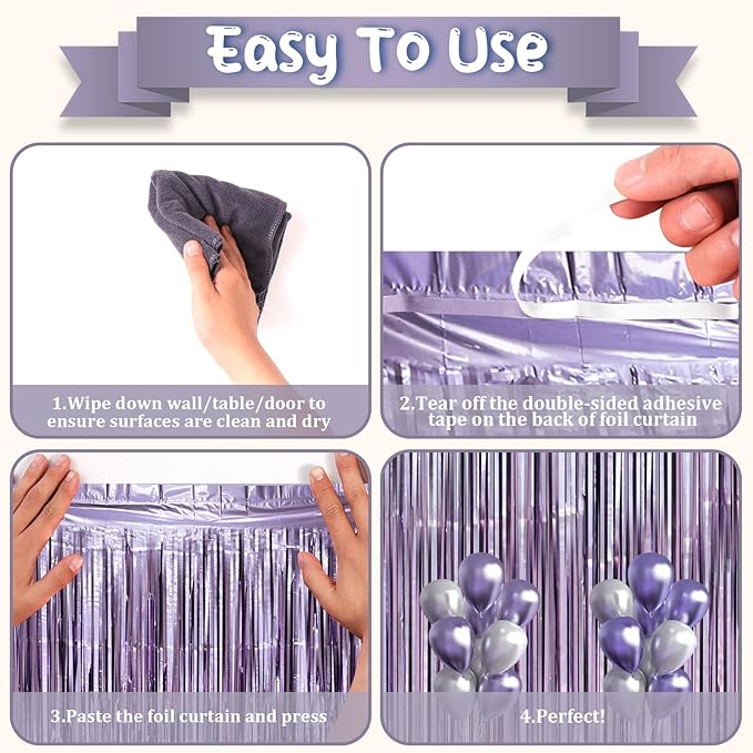 3.3 x 6.6 ft Foil Fringe Backdrop Curtains, Tinsel Streamers Party Decorations, Fringe Backdrop for Birthday, Baby Shower, Gender Reveal, Graduation (3, Light Purple)