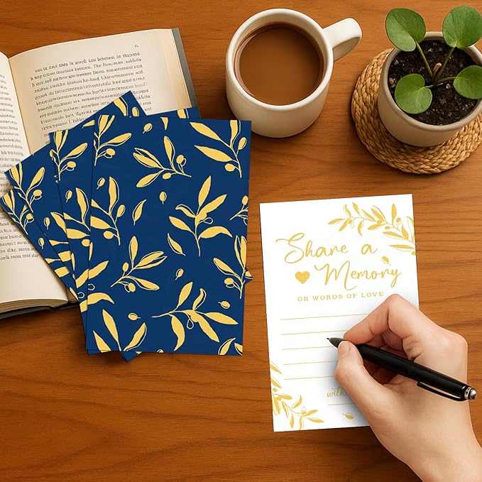 Pajean 50 Pcs Share a Memory Cards for Collections of Life, Memory Cards Box for Guest Ideas Funeral Graduation Wedding Bridal Shower Birthday Anniversary Retirement(Blue,Gold,Trendy)