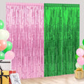 4 Pack 3.3Ft x 6.6Ft Pink and Green Foil Fringe Curtain Backdrop Decorations, Witch Metallic Tinsel Foil Streamers Curtain Photo Booth Background for Witch Wedding Birthday Party Decorations