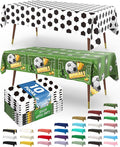 Pureegg Soccer Party Decorations 2026 Plastic Tablecloth Disposable 10 Pack, Rectangle Table Cover 54 x 108 Inch, Plastic Table Cloth for Soccer Birthday Party, Green and White Soccer