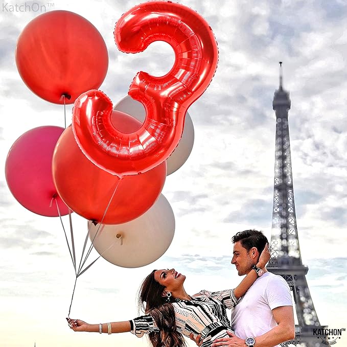 KatchOn, Giant Red Number 3 Balloon - 40 Inch | Red Foil Number 3 Balloon For 3rd Happy Birthday Decorations | Number Three Balloon For Anniversary Decorations | Birthday Party Decoration