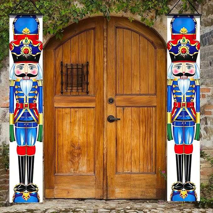 Blue Nutcracker Christmas Porch Banner Set 71"x12" Front Door Outdoor Christmas Decorations, Nutcracker Soldier Doorway Hanging Banners for Entryway, Wall, Fireplace, Winter Holiday Home Decor