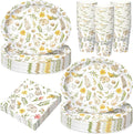 Vesici 150 Pcs Easter Bunny Oval Paper Plates and Napkin Set Bunny Tableware 10'' x 12'' Large Disposable Heavy Duty Rabbit Green Leaves Dessert Plates Cups Napkins for Spring Easter Party Supplies