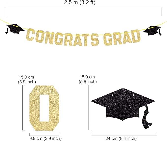 Class of 2026 Graduation Theme Party Decoration Banner, Gold Congrats Grad Banner, Black Glitter Graduation Banner, 2026 Black Congratulations Grad Party Decorations