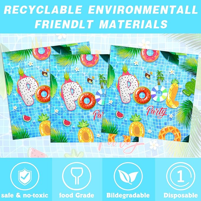 140PCS Summer Pool Party Decorations Set Swimming Beach Ball Themed Birthday, Tropical Hawaii Holiday Tableware Supplies Includes Plates, Napkin, Fork, Cup, Serves 20
