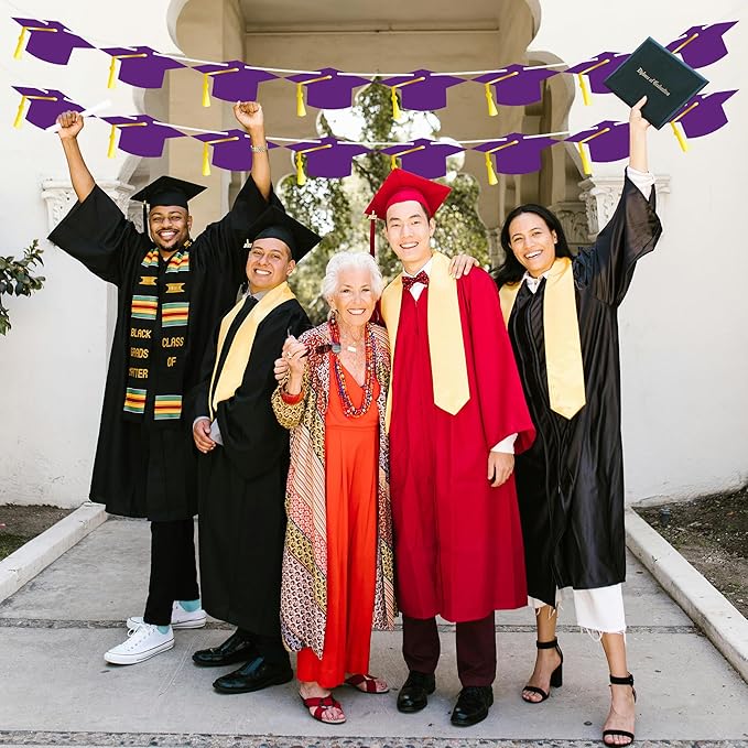 16PCS 2025 Purple Graduation Banner - Congrats Grad Banner, Personalized Class of 2025 Decor with Glitter Tassel, Outdoor Graduation Party Supplies for Home School College Grad Party Supplies
