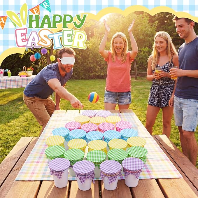 Capoda 60 Pack Easter Punch Game Set Easter Egg DIY Prize Punch Box Game Include 60 Pcs 16oz Plastic Cups 60 Sheet Tissue Paper Pens Blindfolds and 160 Pcs Rubber Bands for Outdoor Indoor Family Party