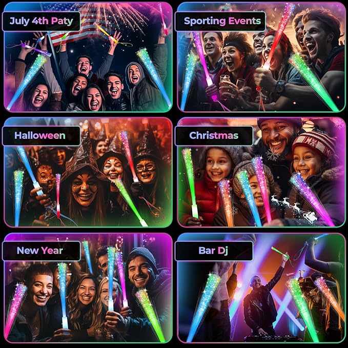 28 PCS Glow Fiber Wands Sticks, LED Light Wands, Glow in The Dark Party Supplies, Fiber Optic Wands, LED Flashing Sticks, Fiber Optic Light Wand Stick for Party, Wedding, Halloween & New Year