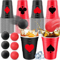 32 Pcs Party Game Supplies 16oz Red Black Plastic Cups with 8 Balls, Cups Set for Toss Games Supplies Birthday Game Night Decoration