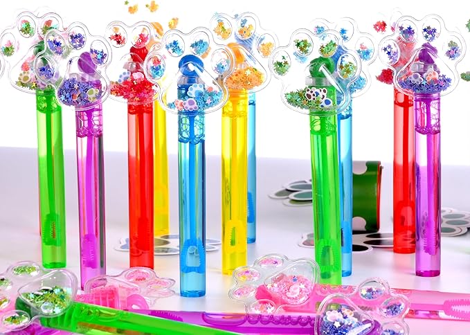24Pcs Bubble Wands for Kids Paw Party Favors Supplies Decorations, Pinata Goodie Bag Stuffers & Classroom Prizes (Glitter Paw)