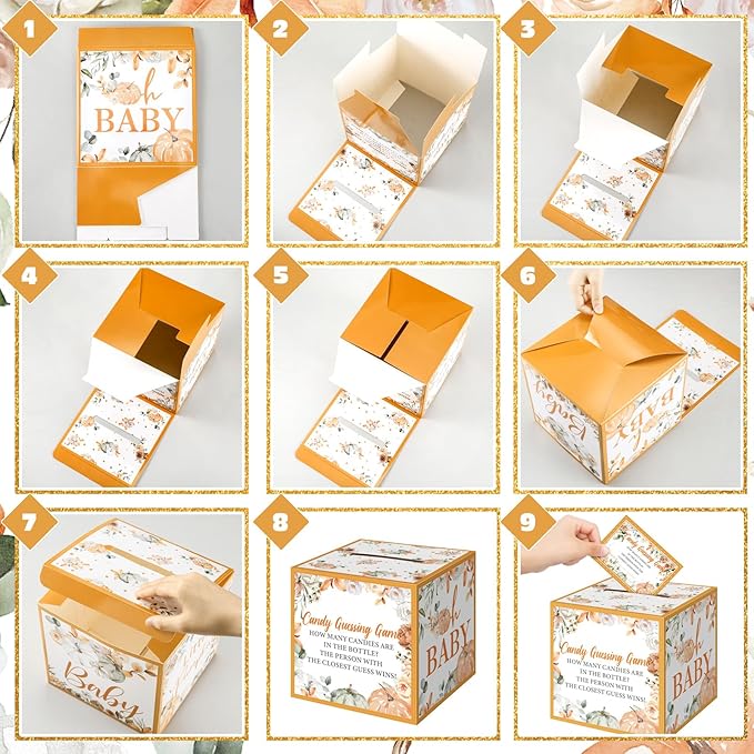 Glenmal 52 Pcs Baby Shower Games Gift Sets Large Baby Bottle for Shower Game Guess How Many Candies Decorations for Gender Reveal(Little Pumpkin)
