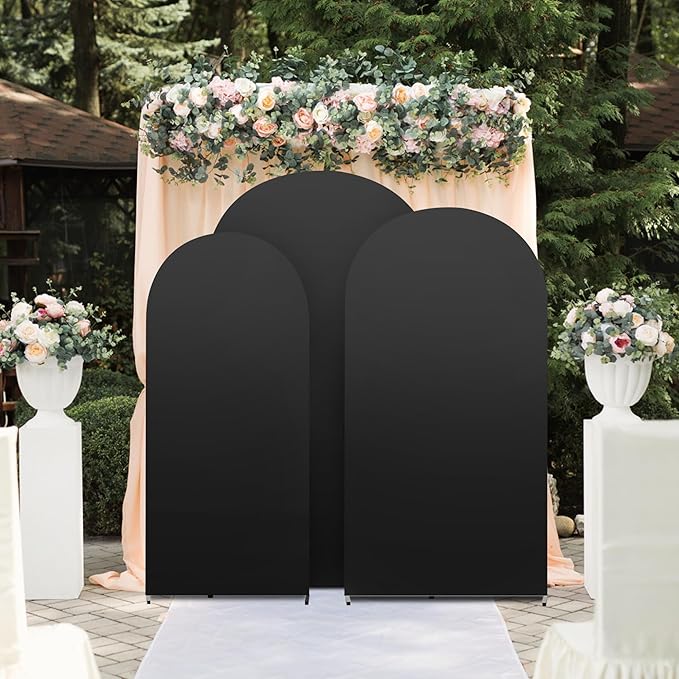 3-Piece Arch Backdrop Cover, Stretchy Spandex Wedding Arch Covers 6FT, 6.6FT, 7.2FT for Round Chiara Arch Stand, Black Arch Cover for Photo Background Birthday Party Banquet Ceremony Decor