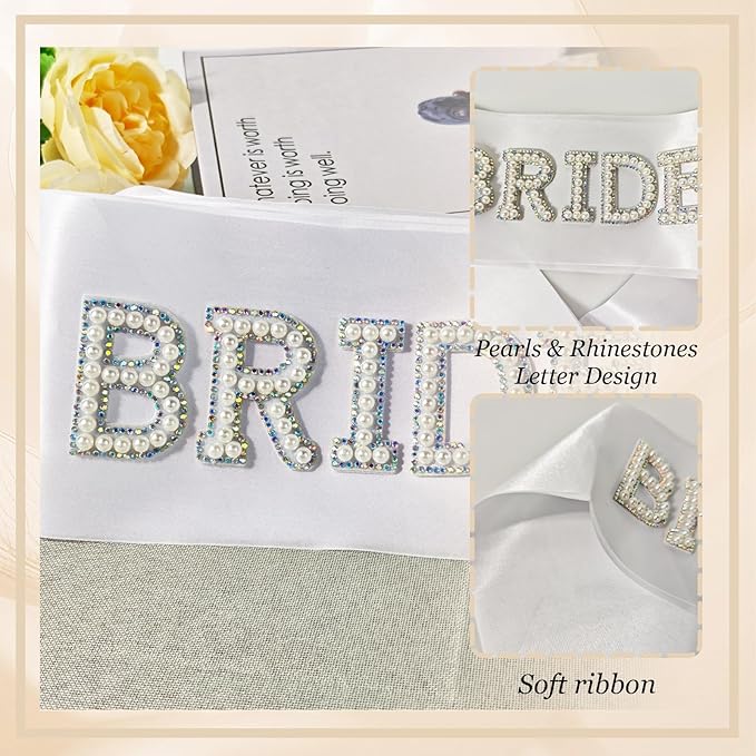 Daxolanz Bride To Be Sash and Veil White Set – Decorations, Favors, Bridal Shower Accessories, Engagement Party Supplies