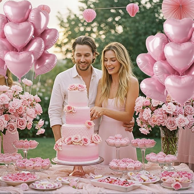TONIFUL 30Pcs 18 Inch Pastel Light Pink Balloons Light Pink Heart Shape Foil Mylar Banners Decoration for Birthday Valentine's Day Wedding Bridal Shower Anniversary Engagement Party Supplies