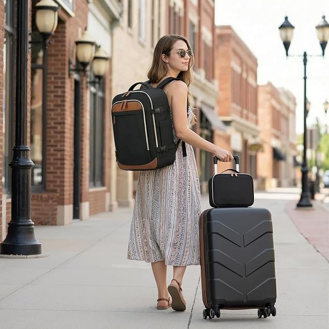 TILYMOL Expandable Luggage Set with Backpack - 21In Suitcase with TSA Lock & Spinner Wheels, Lightweight PP Hardshell Travel Luggage for Men Women, Black