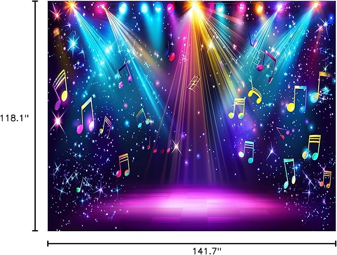 AIIKES 12x10ft Rainbow Stage Photography Backdrop1980s Colorful Disco Backdrop Rock Music Glow Neon Dance Birthday Party Decorations Backdrop XY142
