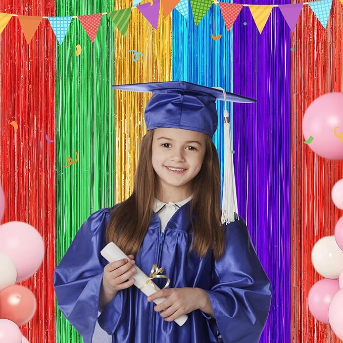 4 Pack Rainbow Foil Fringe Curtains, 3.3ft x 6.6ft Mexican Style Rainbow Streamer Curtain, Photo Booth Props Backdrop for Birthday Party, Christmas Decor, Mexican Cinco De Mayo Decorations