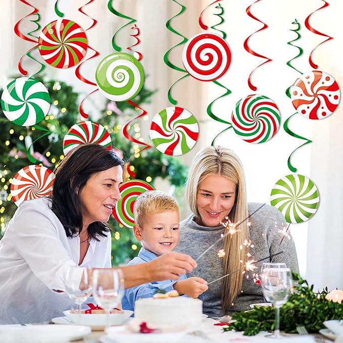 Christmas Candy Party-Decorations Garland Banners - 12Pcs Green Red White Streamers Hanging Swirl,Baby Shower Birthday Wedding Ornaments Classroom Supplies Decor Hugtmr