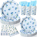 Honeydak 210 Pcs Blueberry Party Supplies for 30 Guests, Includes Plates, Cups, Napkins, Cutlery - Blueberry Checked Birthday Tableware Decorations for 1st Birthday, Summer Fruit Party