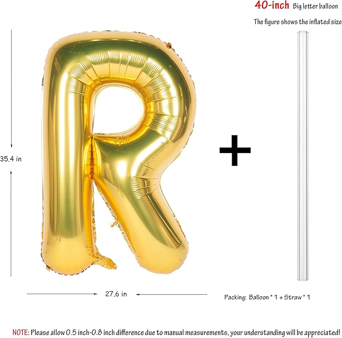 Letter Balloons 40 Inch Giant Jumbo Helium Foil Mylar for Party Decorations Gold R