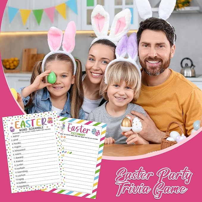 COCHIE Easter Party Games for Adults Family Office Large Groups, Words Pictionary Game, Guesstures Games, Word Scramble Game Spring Classroom Activities with Answer Key (Easter)