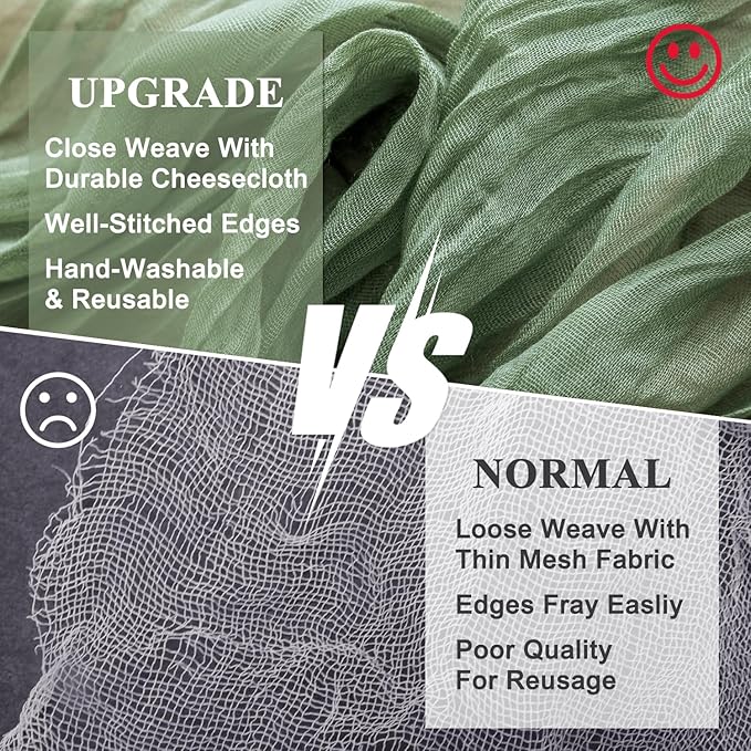 Wokceer Cheesecloth Table Runner 4Pack 10FT Sage Green Christmas Gauze Fall Cheese Cloth Table Runner for Party Easter Rustic Sheer Table Runners for Baby Bridal Shower Wedding