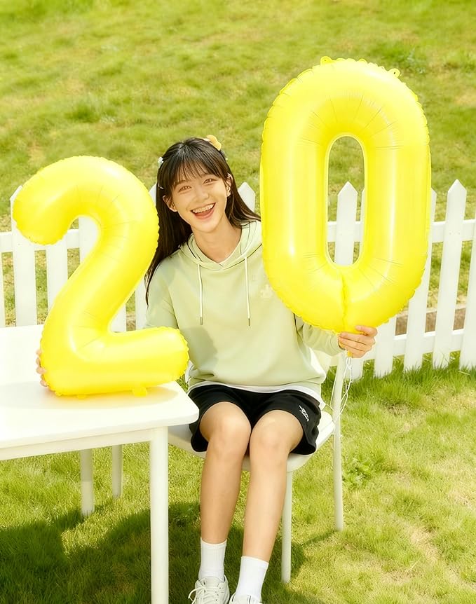 40 Inch Yellow Large Number 4 Balloons, Giant Foil Number Four 14 24 34 40 44 Balloons, Yellow Mylar Big Balloon for Anniversary Graduation Decorations