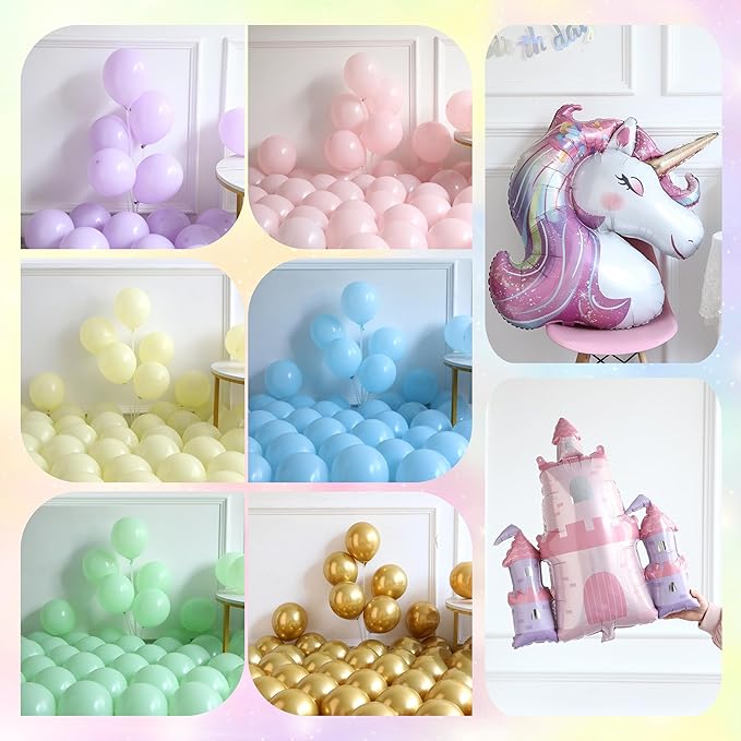 Pastel Unicorn Balloon Arch Kit, 156pcs Macaron Rainbow Balloons with Large Size Castle Unicorn Themed Foil Balloons for Girls Birthday Party Decorations Fairy Baby Shower Party Supplies