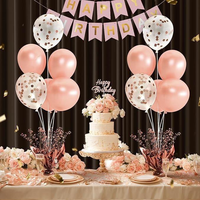 2 Set Rose Gold Christmas Table Balloons Foil Spray Table Centerpiece with Rose Gold and Confetti Balloons Stand Kit for Birthday Party Baby Shower Wedding Bridal Shower Prom Cake Table Decorations