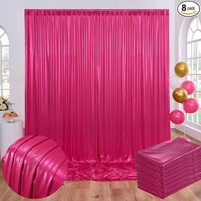 40x10 ft Wrinkle Free Hot Pink Sequin Backdrop Curtain for Parties-Thick Not Fall-Off Glitter Fuchsia Backdrop Drapes-8 Panels 5x10ft Shimmer Photo Back Drop Cloth for Wedding Birthday Photography