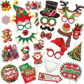 30PCS Christmas Photo Booth Props (Upgraded Version), Merry Christmas Party Pose Sign, Red and Green Xmas Theme Party Supplies Decorations for Winter Holidays
