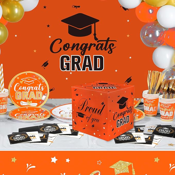 Graduation Card Box, 2026 Graduation Party Decorations, Card Boxes for Graduation 2026, Graduation Box Holder, Grad Box for Gift and Cards, Card Box for Graduation Party Supplies Party Favors, Orange