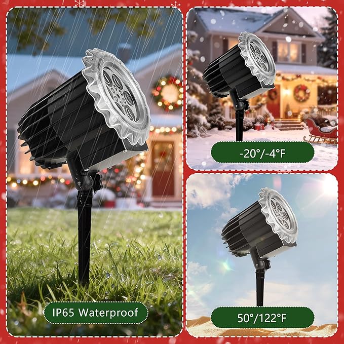 Christmas Projector Lights Outdoor, 3D Dynamic Christmas Light Projector Outdoor Christmas Lights, Landscape Decorative Lighting Waterproof for Yard Wall Holiday Xmas New Year Decorations