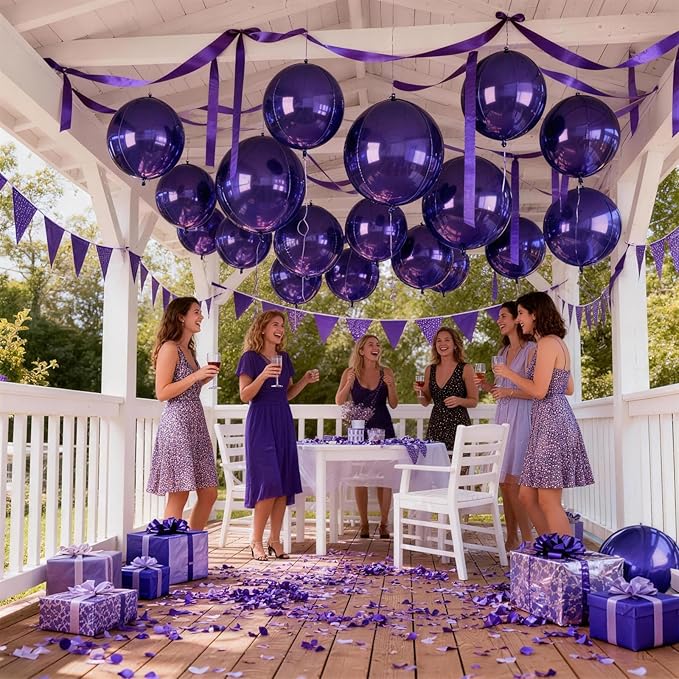 12Pcs Purple Round Balloons Foil, 22" 18" 15" 10" 4D Sphere Shaped Balloon Different Size, Large Metallic Purple Balloons for Wedding Prom Graduation Baby Shower Birthday Party Decorations Backdrop