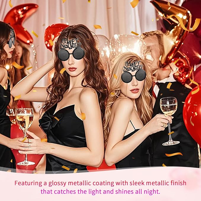 Happy New Year Metallic Glasses Shiny 2026 Party Eyeglasses for Adults & Kids Fun NYE Accessories & Photo Booth Props