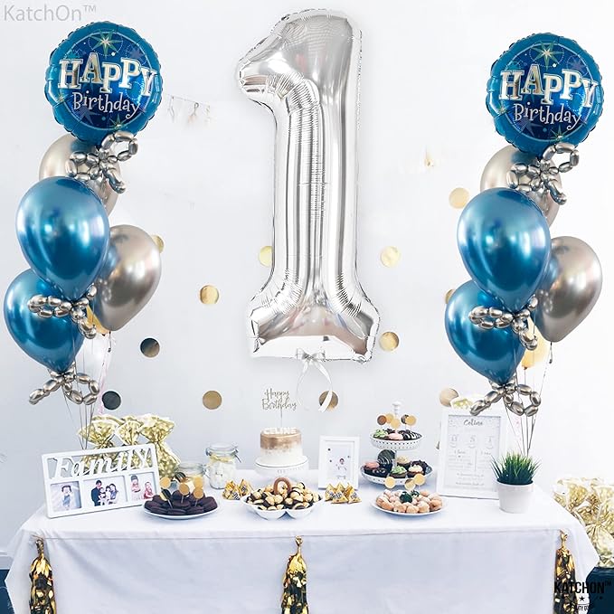 KatchOn, Giant Silver 1 Balloon Number - 40 Inch | 1 Balloon for 1st Birthday Decorations | Silver One Balloon For Happy Anniversary Decorations | One balloons for 1st birthday