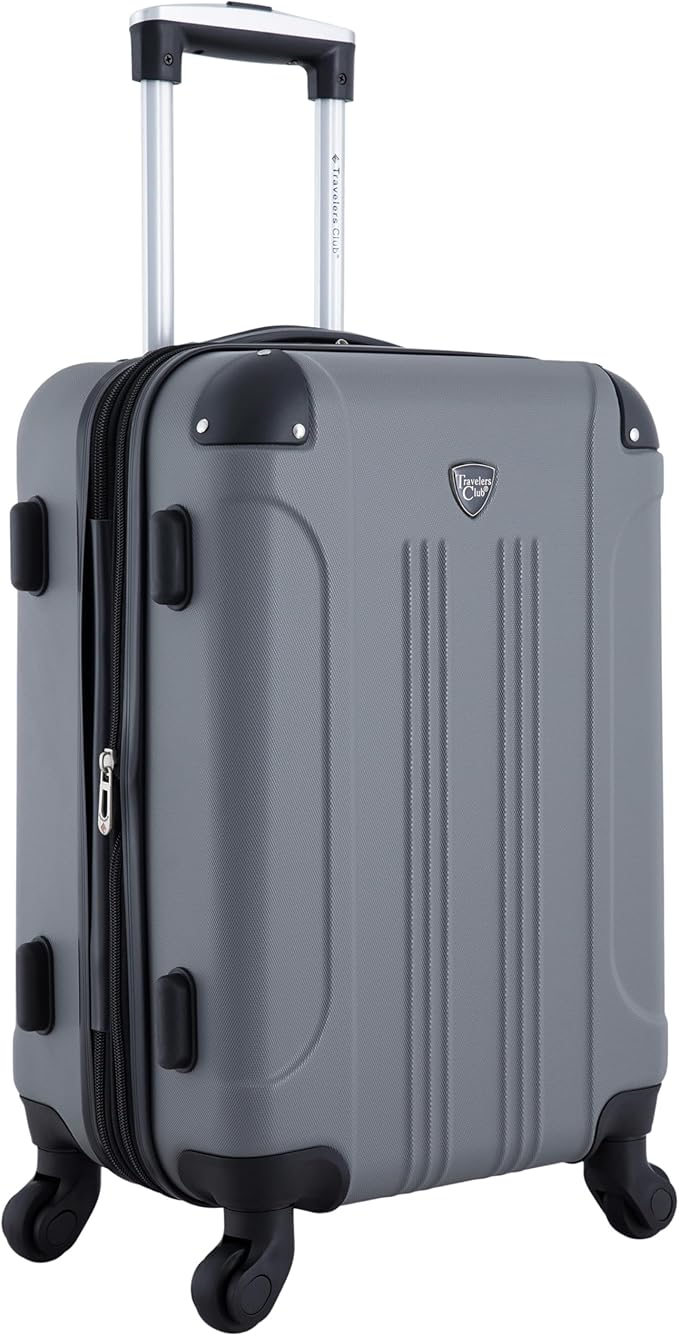 Travelers Club Chicago Hardside Expandable Spinner Luggage, Charcoal, 20"(22in with wheels) Carry-On