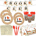 142 Pcs Vintage Book Theme Party Tableware Book Club Birthday Party Supplies Library Reading Themed Disposable Plates Napkins Cups and Forks Set