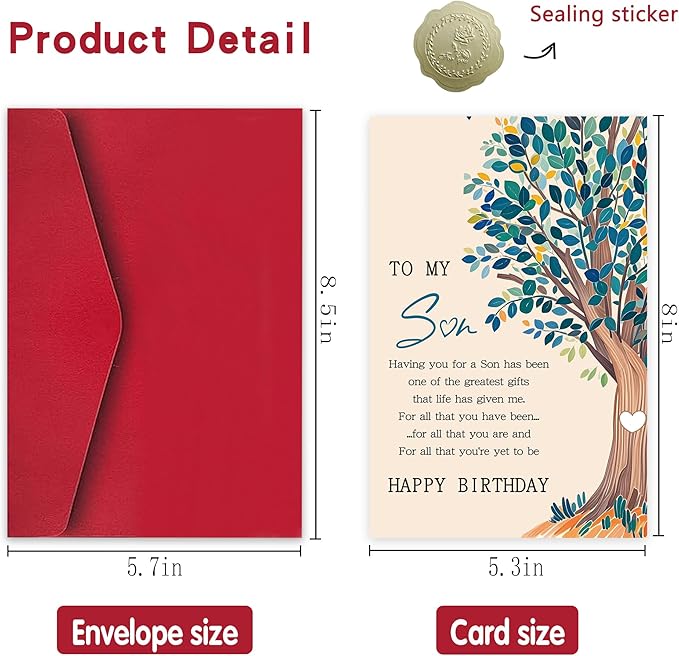 Tree of Life" Birthday Card Birthday Card For Son Adult, To My Son Birthday Greeting Card Gifts, Letters From Mom Dad Parents, Best Bday Gifts Ideas For Boy, Graduation, Holiday, or Any Occasion