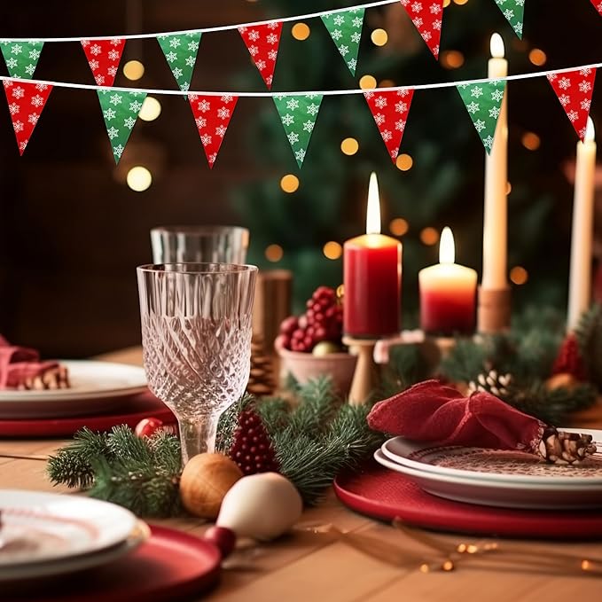 100 Feet Red Green Merry Christmas Pennant Banner Flags String Party Decorations Triangle Hanging Bunting Garland with for Snowflakes Christmas Kids Birthday Outdoor Garden Decor