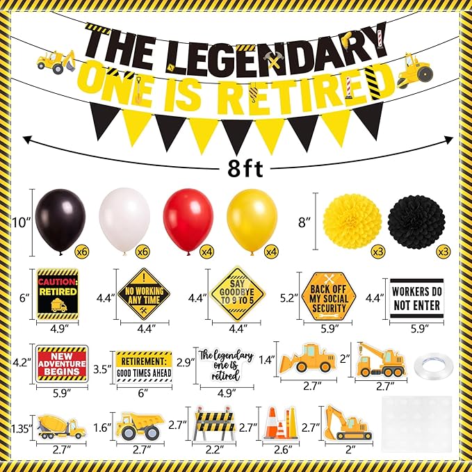 44Pcs Retirement Party Decorations Kit Legend Retired Banner Hanging Swirls Balloons Cake Topper Retire Decor Set for Women Men Coworker Family Celebration