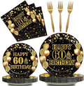 96Pcs 60th Birthday Party Tableware Set, Back in 1966 Birthday Party Decorations Supplies for Men Women Cheers to 60 Years Disposable Paper Plates Napkins Forks Favors, Serve 24