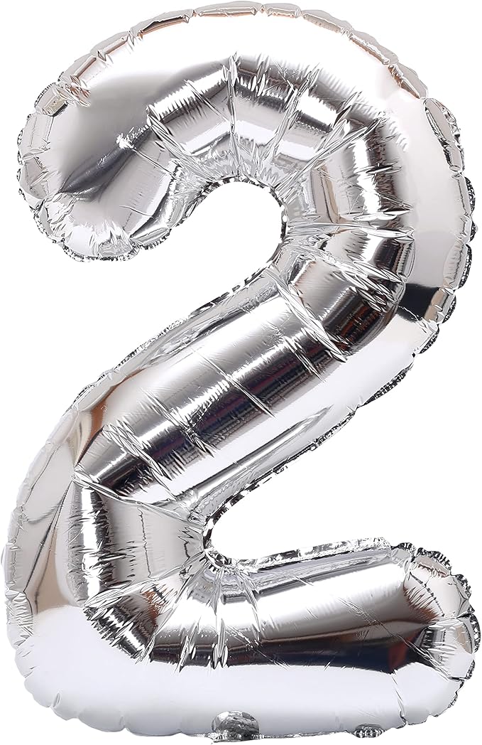 YPSelected 32 Inch Large Foil Helium Number Balloon Birthday Wedding Party 0-9 (Silver, 2)