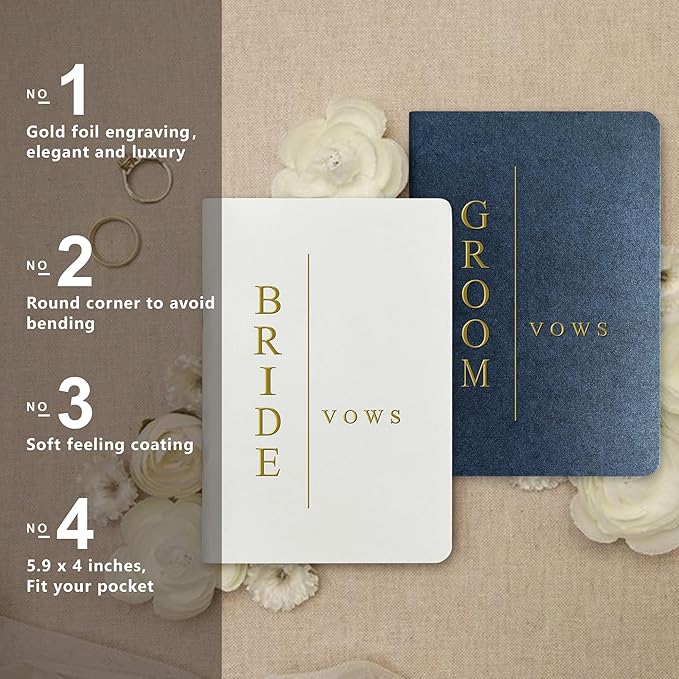 WeddingGiftsWedding Vow Books for Bride and Groom, His and Hers Vow Books for Wedding-Soft Touch Gold Foil Engraving, Engagement | Wedding Essentials