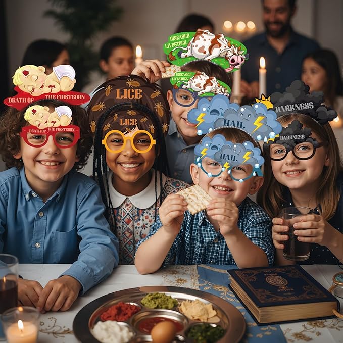 Pajean 20 Pcs Passover Decoration Include 10 Plagues Paper Eyeglasses 10 Plagues Headbands Photo Booth Props for Pesach Seder Family Party Favors Decorations Supply