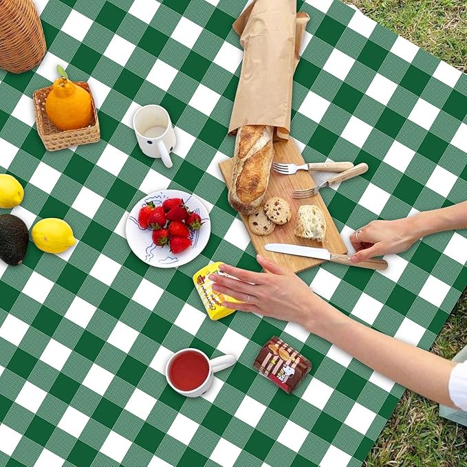 4 Pack Green Gingham Tablecloths, Green and White Checkered Tablecloths 86.6 x 51.2 Inches Gingham Table Covers Rectangular Waterproof Picnic Table Covers for Birthday Party Holiday Outdoor Supplies