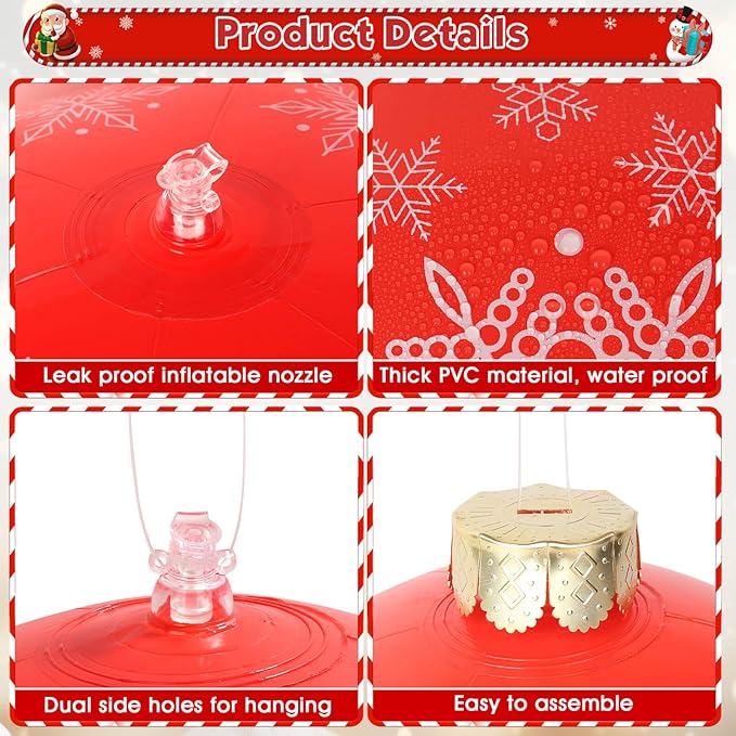 12 Pack Large Christmas Balls, 9 Inch Inflatable Christmas Ornaments for Outdoor Decoration, Big Christmas Ornaments Balls for Front Door Yard Tree Hanging Decoration