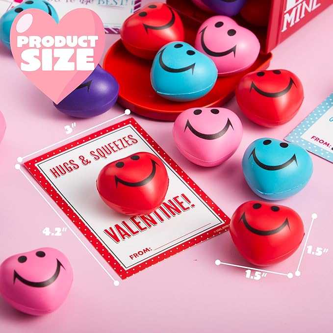 JOYIN 28 Packs Heart Shape Stress Ball with Cards Stress Relief Fidget Toy for Valentine Party Favors, Classroom Prize Supplies, Valentine’s Greeting Cards, Valentine Exchange Gifts
